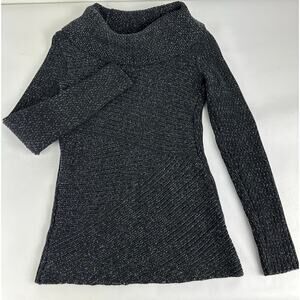 WHBM Size Small Wool Cotton Blend Cowl Neck Knit Sweater Black Silver Glitter